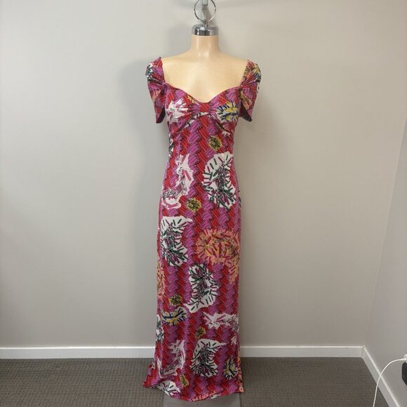 Zac Posen Dress Medium Long Off Shoulder Sweet Heart Neck Keyhole Back Train - Picture 2 of 12